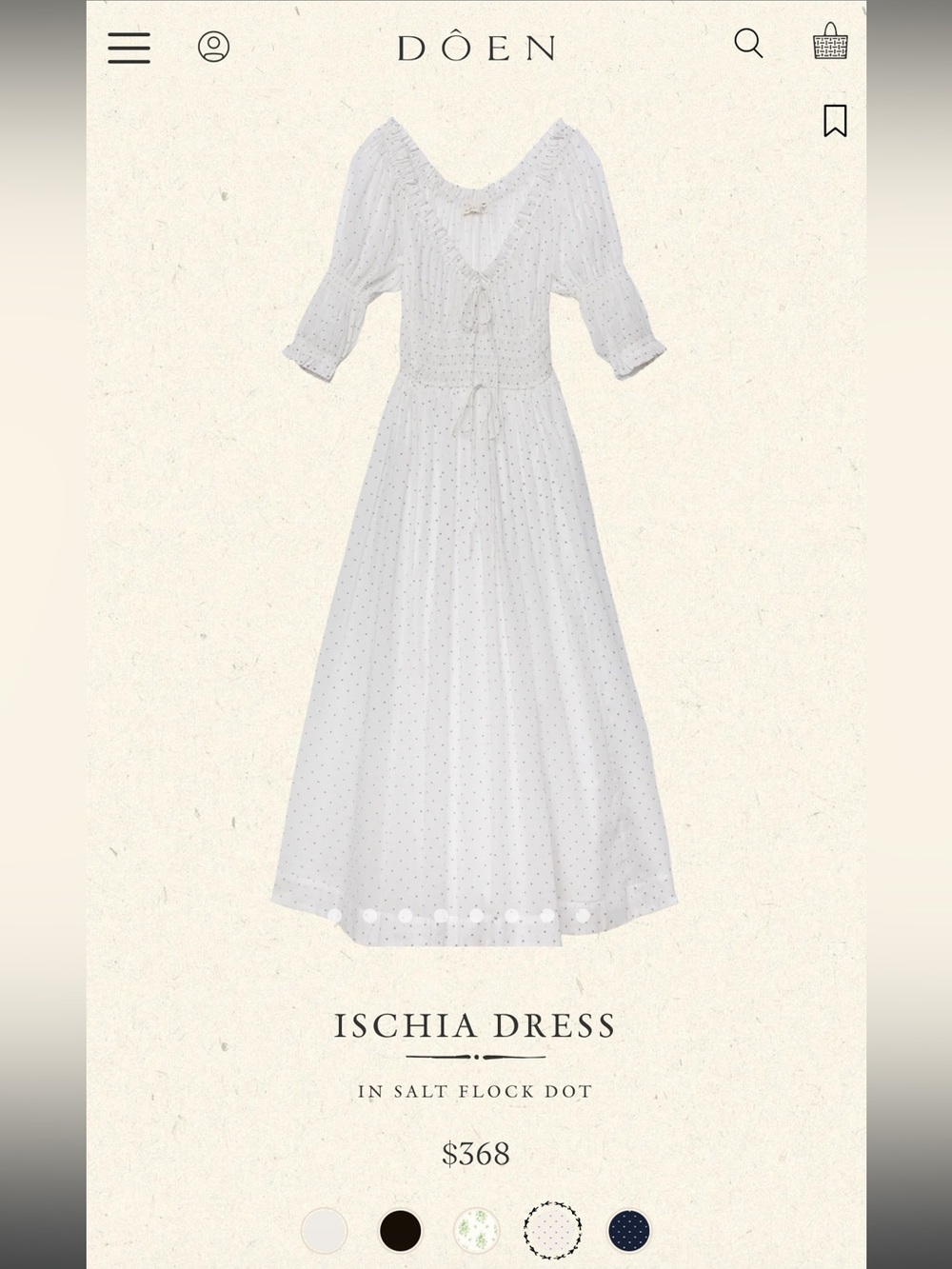 Doen ischia dress in salt flock dot